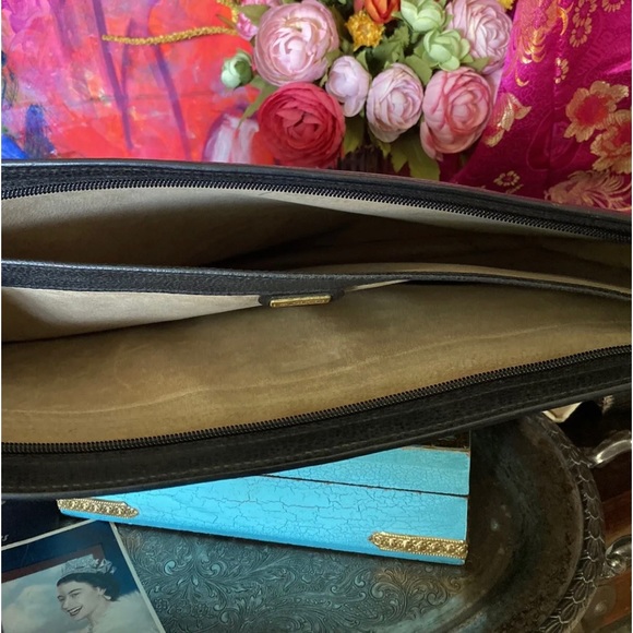 Auth RARE Vintage GUCCI Black Leather Brief Tote Briefcase Case Portfolio GG - Picture 9 of 9